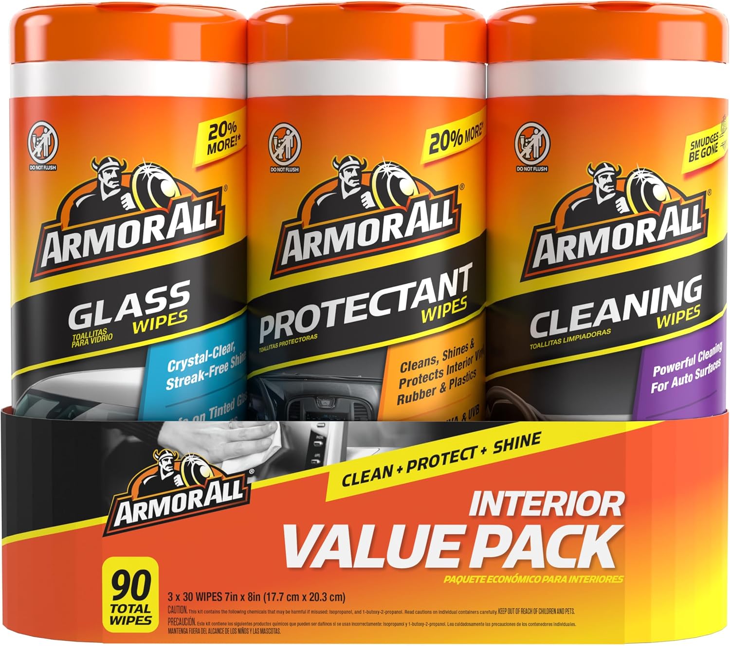 Armor All Protectant Glass and Cleaning Wipes 3 Pack - Image 1