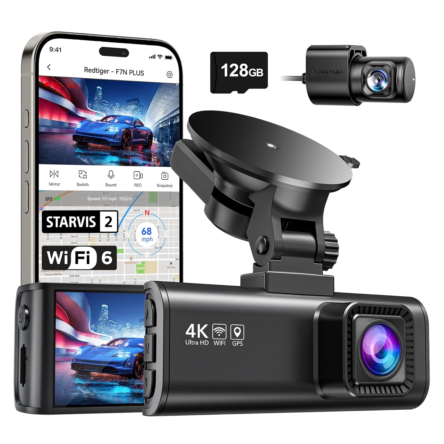 REDTIGER 4K Dash Cam Front Rear WiFi GPS